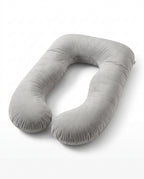 Light grey U-shaped full body support pillow on white background