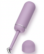 Lavender purple personal hygiene bottle open with nozzle and cap, white background