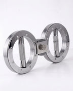 Style 1 compact steel dual-ring grip trainer, three-quarter view on white