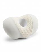 White memory foam ear relief side sleeper pillow, studio shot on white