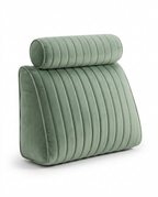 Sage green reading wedge headboard pillow with bolster on white