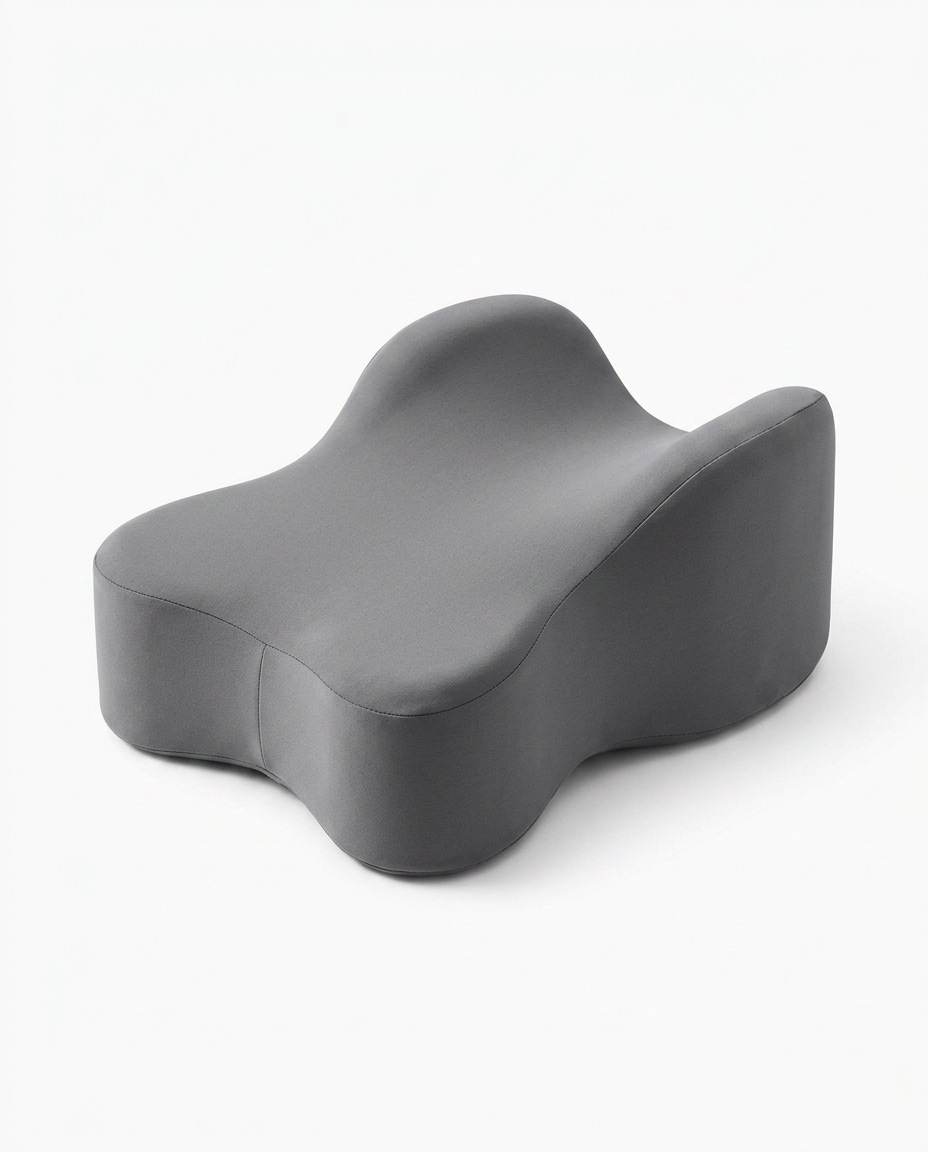Solid dark grey knee pillow variant, three-quarter angle on white