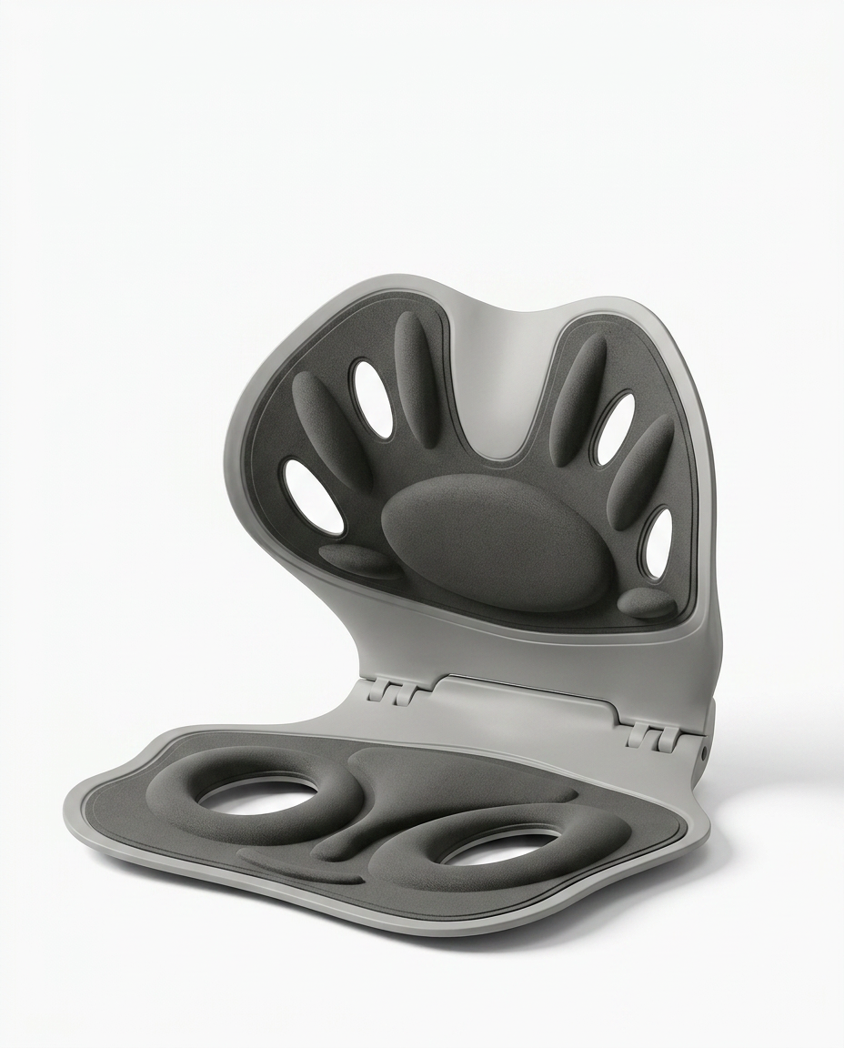 Gray ergonomic posture support seat with lumbar backrest on white