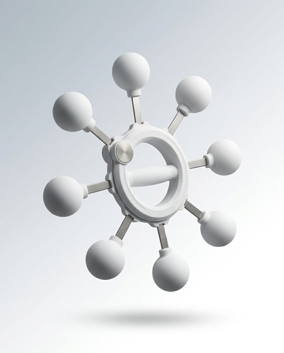White arm rotation trainer floating against a light grey gradient backdrop