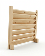 Rear profile of the wood sauna grille showing its angled slat construction