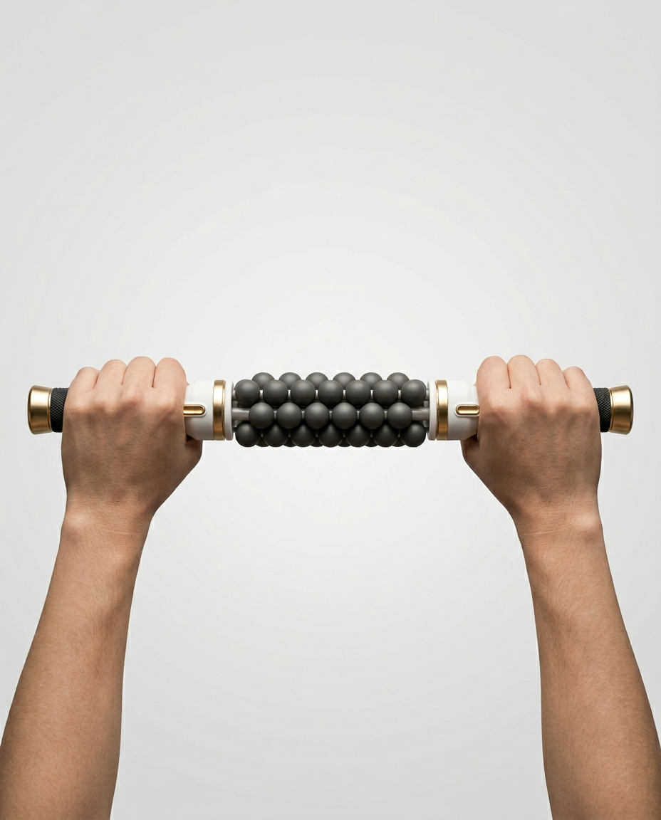 Two hands gripping the massage stick to show its full size
