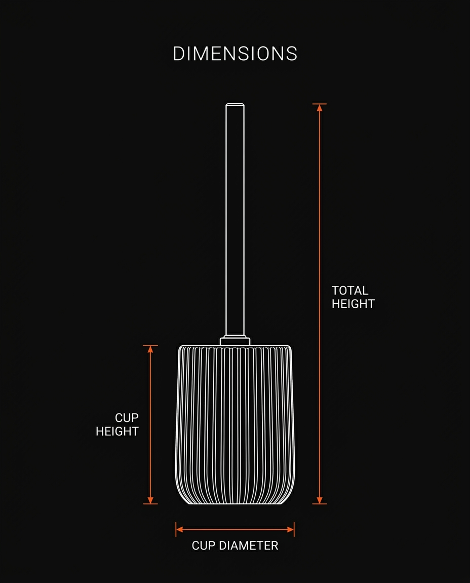 Dimensions diagram of the toilet brush holder cup and total height