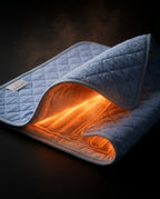 Macro of the heated pad opened to reveal glowing fast-heat heating elements