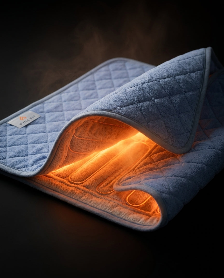 Macro of the heated pad opened to reveal glowing fast-heat heating elements