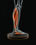 Anatomy diagram of lower leg and ankle muscles engaged on the balance board