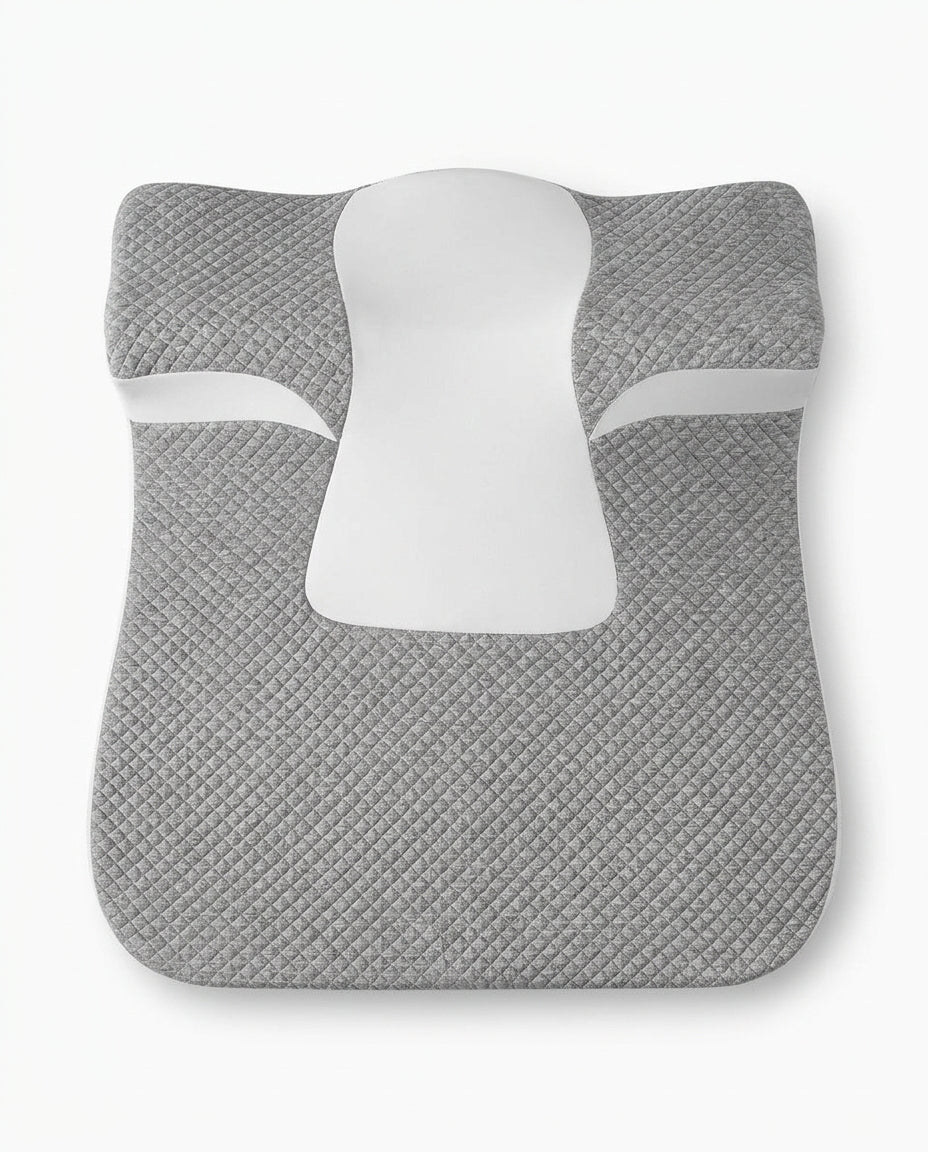 Top-down view of wedge pillow showing contoured shape and neck channel