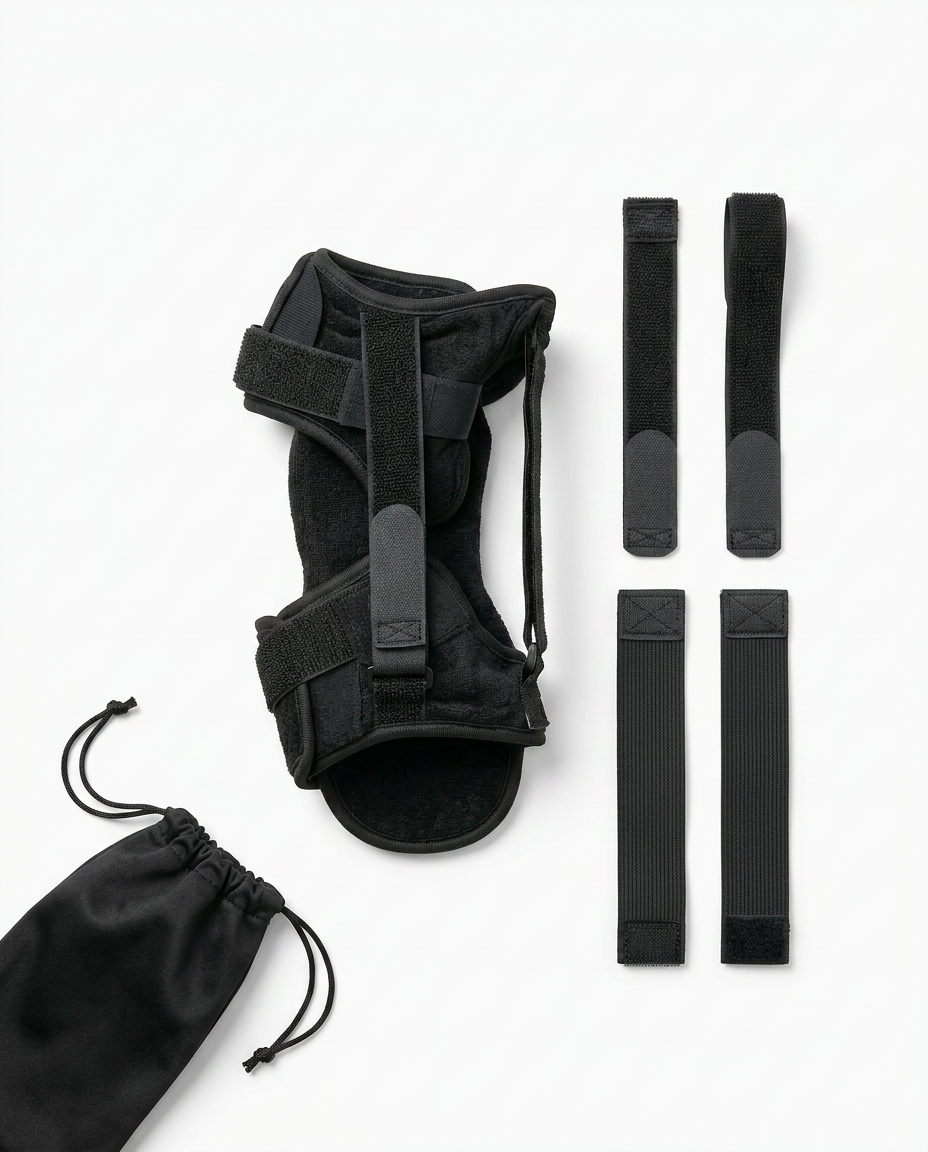 Top-down foot brace kit with extra straps and a drawstring pouch