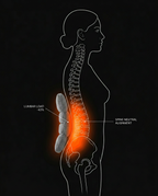 Diagram showing the cushion cutting lumbar load and keeping the spine neutral