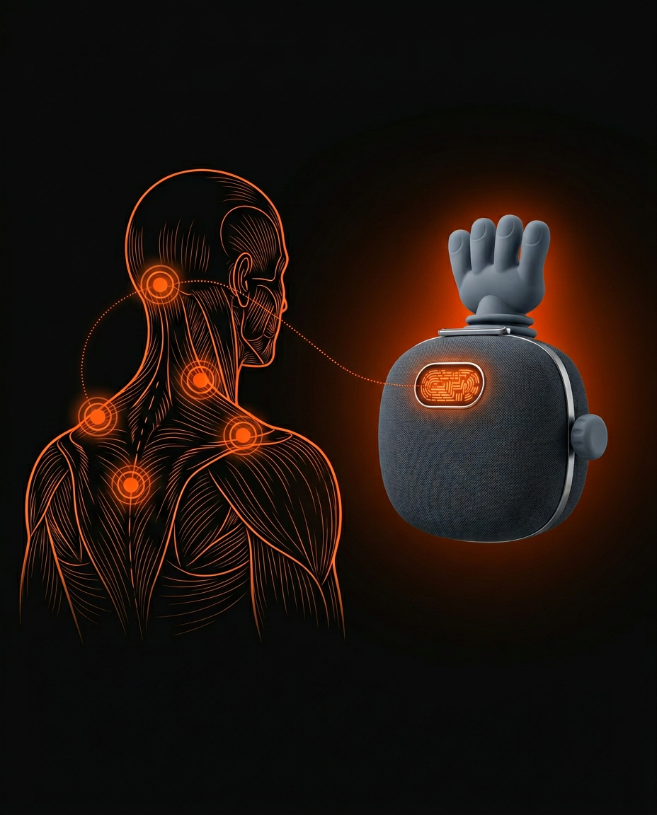 Engineering visual of body pressure points beside the heated neck massager