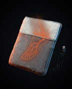 Foot heating pad with glowing foot outline showing warmth for cold feet