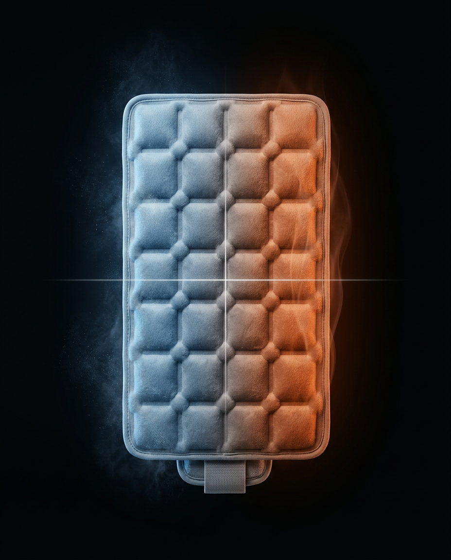 Thermal science visual of the pad split into cold blue and hot orange halves