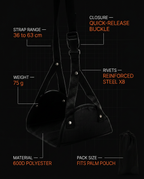 Foot hammock specs: strap range, quick-release buckle, steel rivets
