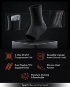 Ankle sleeve tech specs: stretch knit, cryogel insert, TPU stays, heel anchor