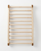 Top-down flat view of the wooden sauna backrest showing all dowel rungs
