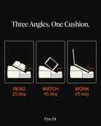 Infographic showing read, watch and work viewing angles for the lap pillow