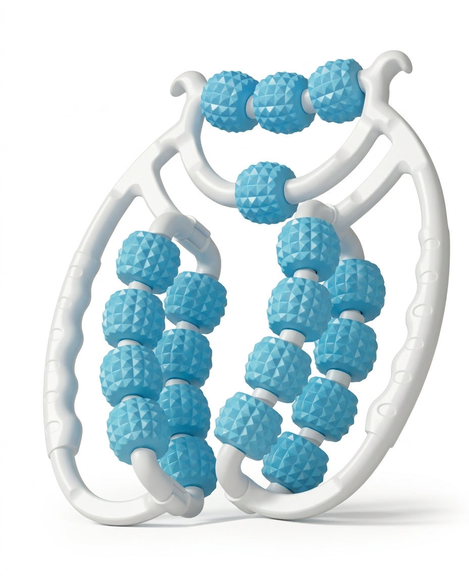 Blue colorway of the 360 muscle recovery massage roller on white