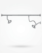Polished chrome dual shower head system on extension bar, studio on white