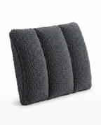 Dark gray sherpa lumbar support pillow with three bolster panels on white
