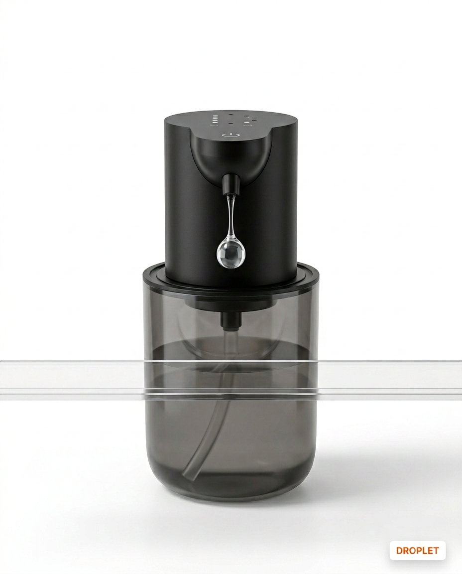 Touchless dispenser in droplet style releasing a single liquid soap drop