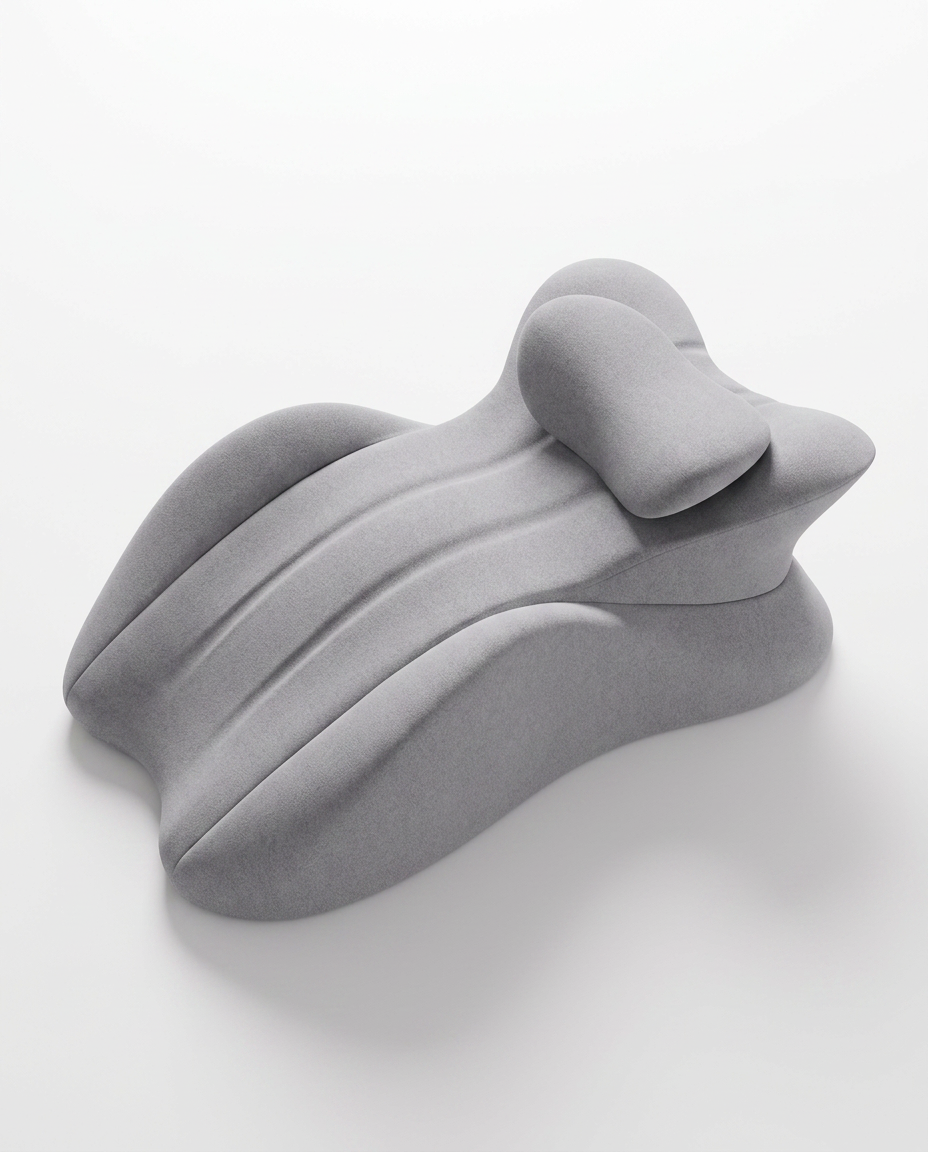 All-grey contoured cervical neck support pillow on white background