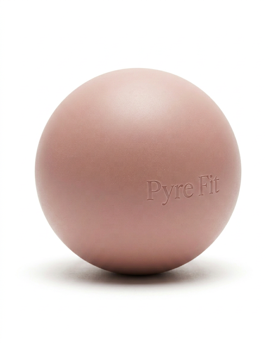 Large 4-inch blush mobility ball with embossed logo on white