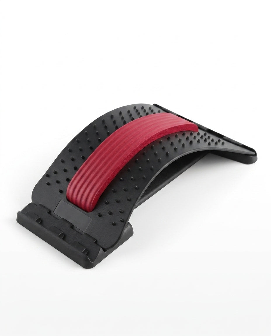 Black back stretcher with a red spine pad, packshot on white background
