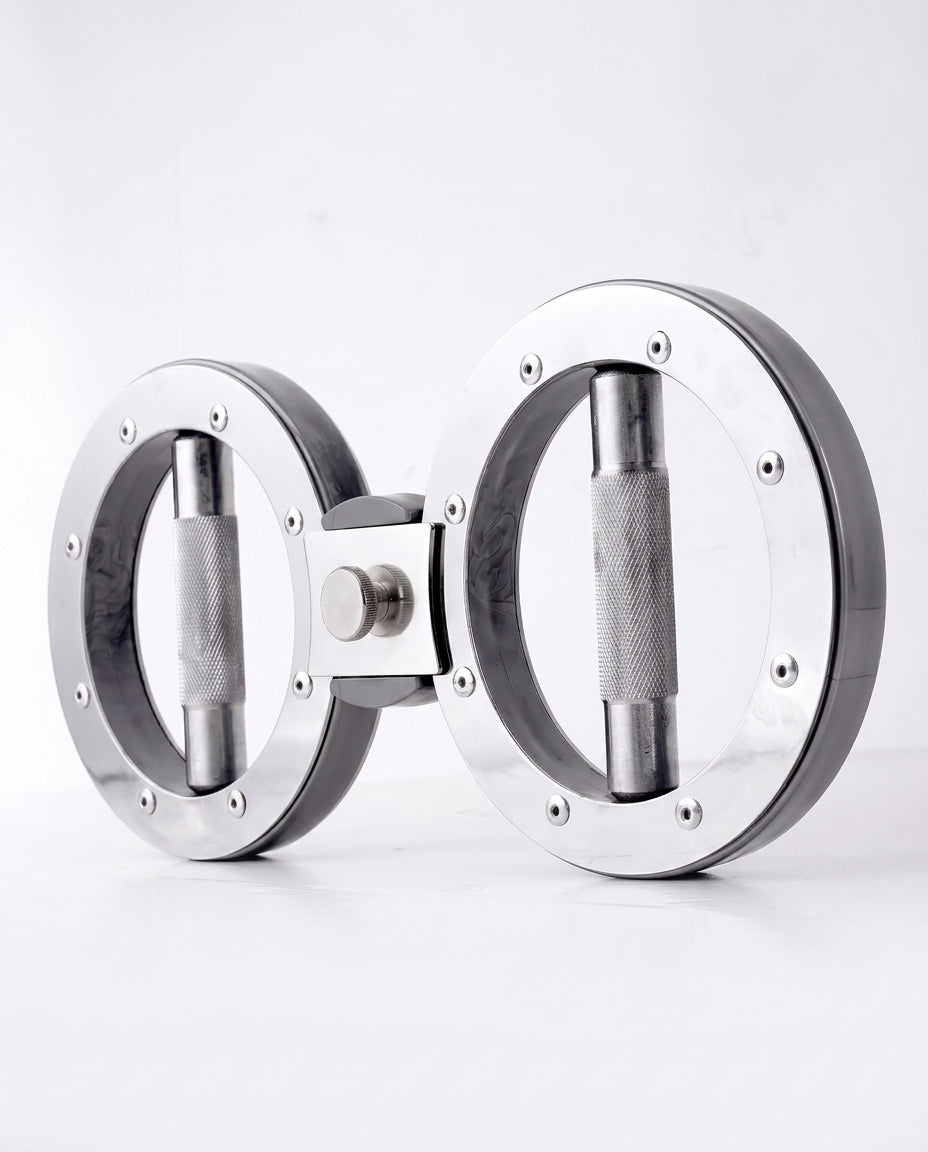 Style 2 standard steel grip trainer with two sized rings on white
