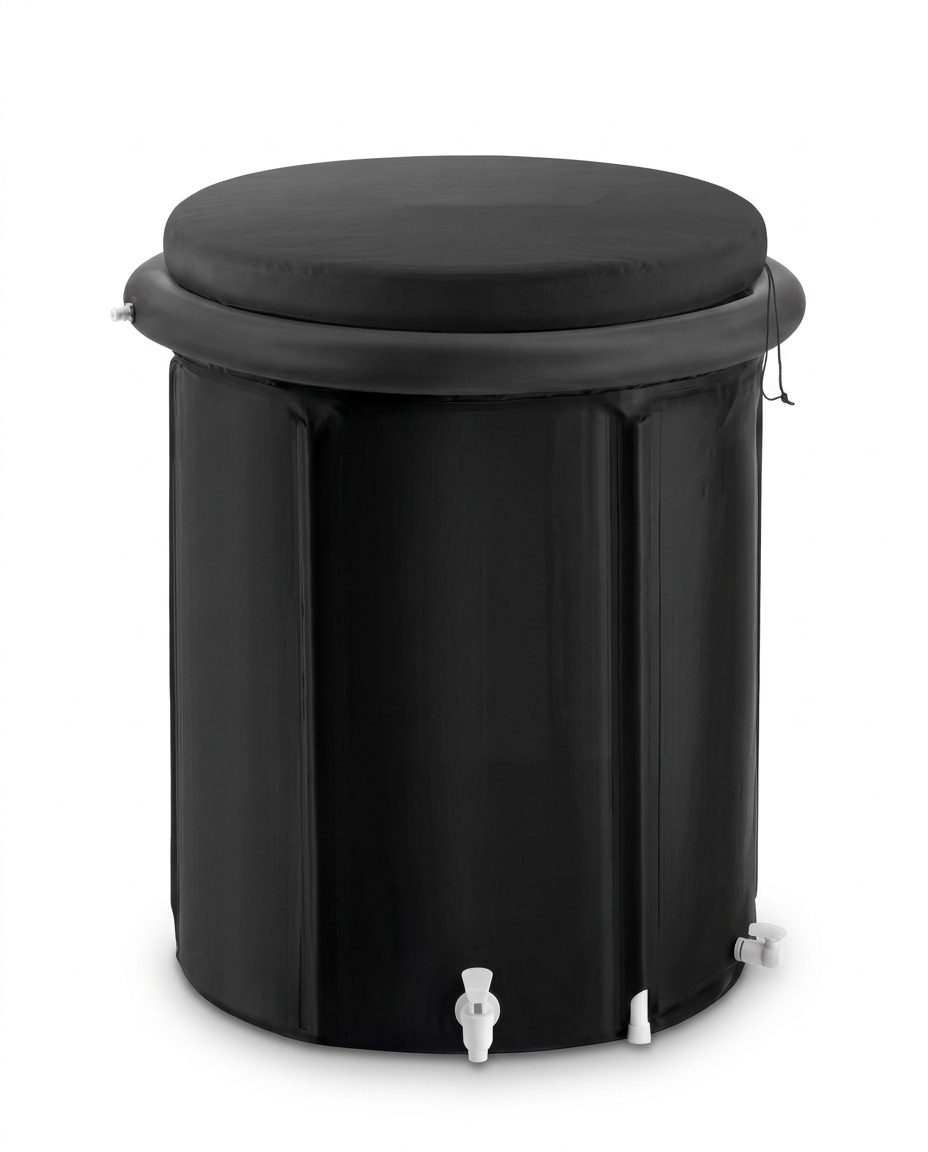 Tall 75x90 cm ice bath tub variant with padded cover on white