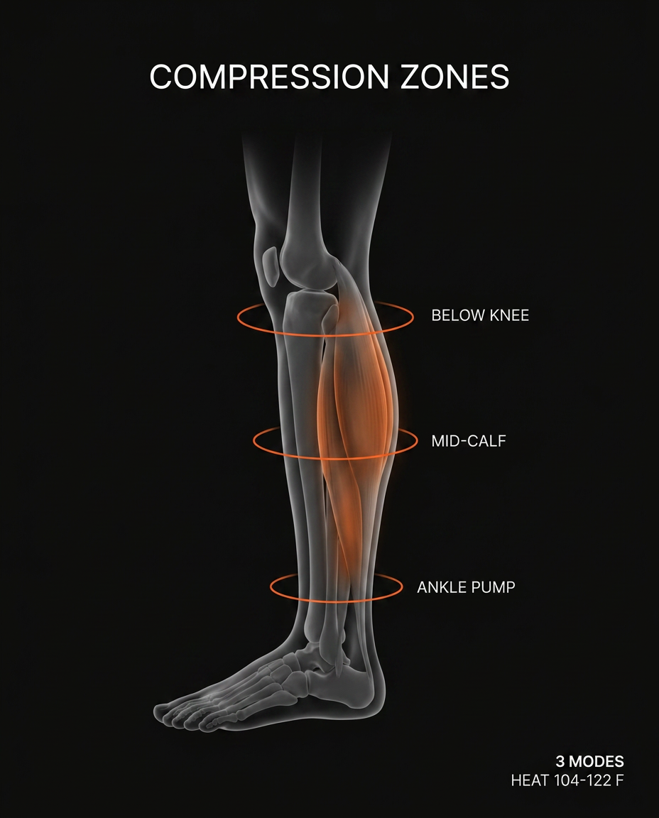 Anatomy diagram of leg compression zones from below knee to ankle