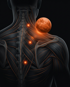Anatomy diagram of back muscles with mobility ball releasing trigger points