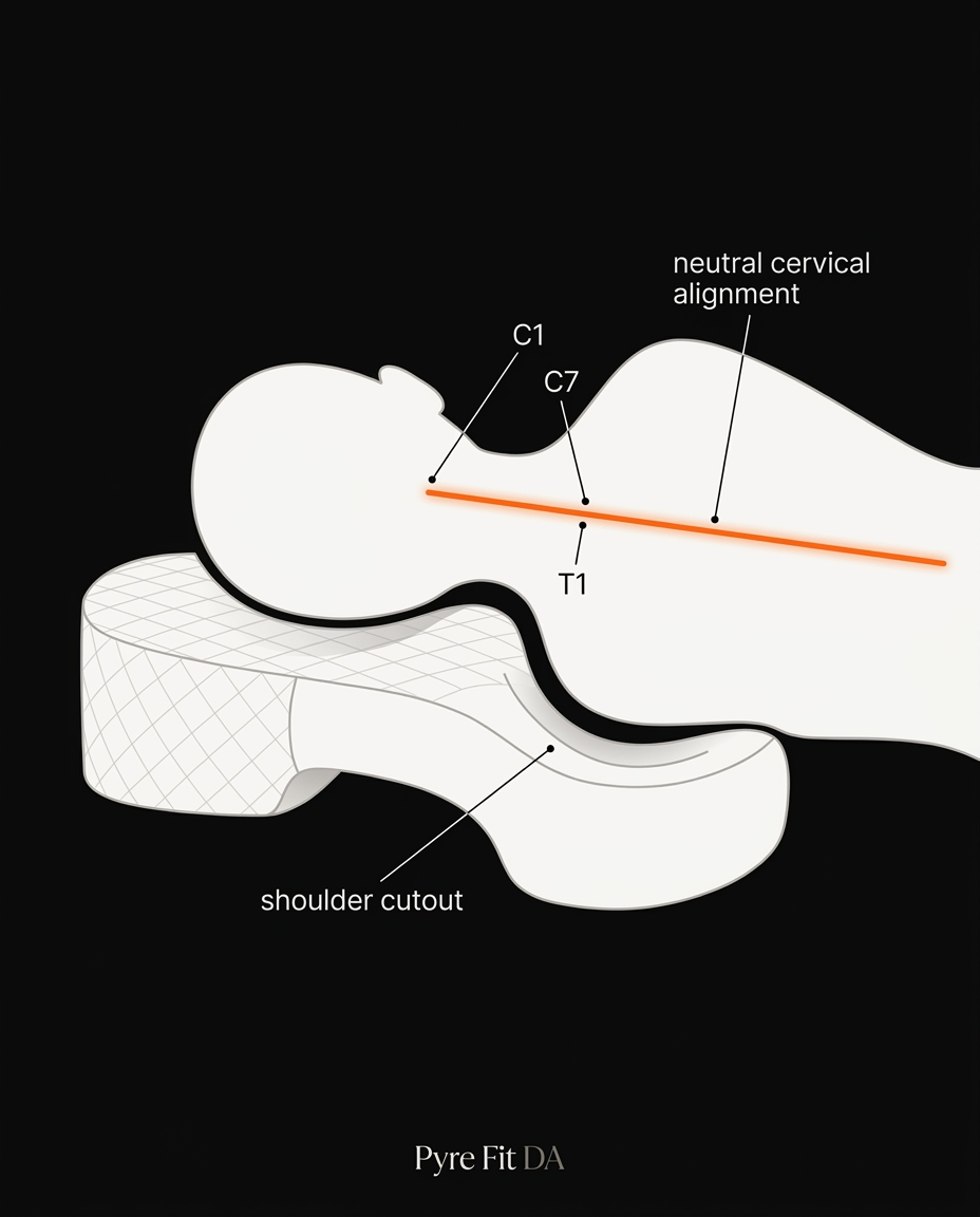 Diagram showing neutral spinal alignment with the shoulder cutout side pillow