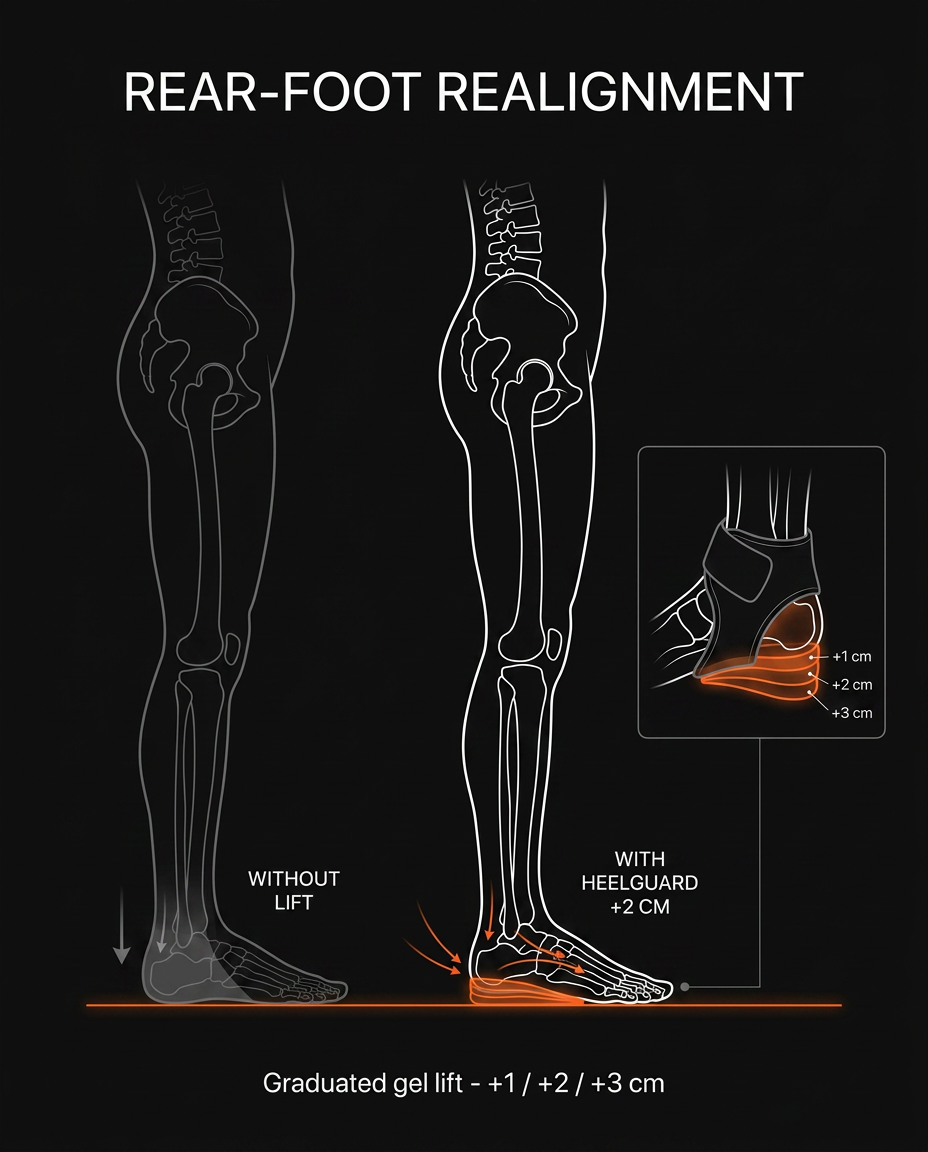 Diagram of rear-foot realignment with and without the gel heel lift