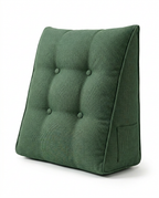 Forest green tufted reading backrest wedge cushion with side pocket on white