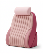 Two-tone pink bed backrest with tufted front and rose side bolsters