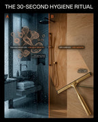 Before-and-after diagram of mildew on wet glass versus a dry squeegeed surface