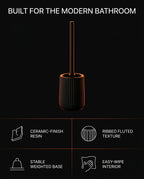Feature infographic of the ceramic-finish ribbed toilet brush holder