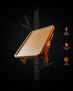 Material feature graphic of the moso bamboo arm tray with food-safe seal