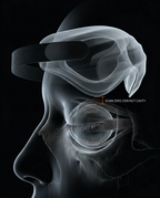 Anatomy render showing the mask's 3D dome leaving 15mm clearance over eyes