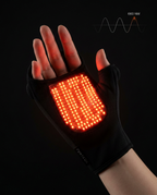 Hand wearing the glove with red light red light active, diagram