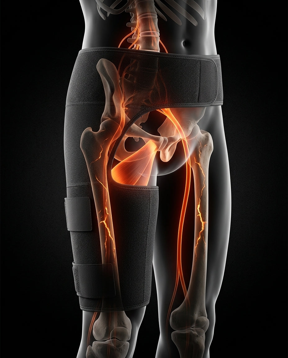 wellness diagram showing the wrap over the hip joint and nerve pathways