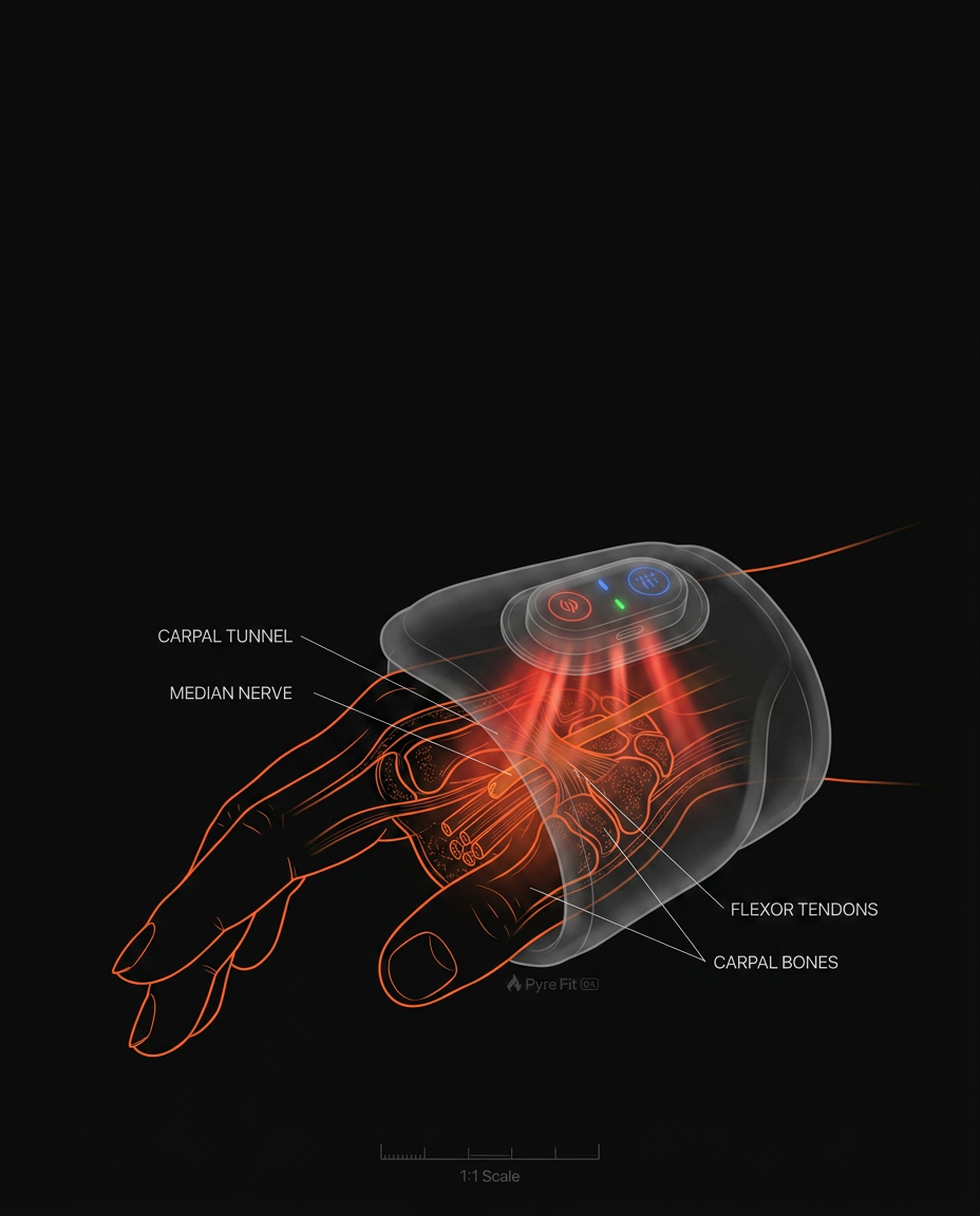 Anatomy diagram of the wrist strap over the wrist strain and median nerve