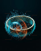 Abstract render of cavitation bubbles surrounding a ring, cleaning science visual