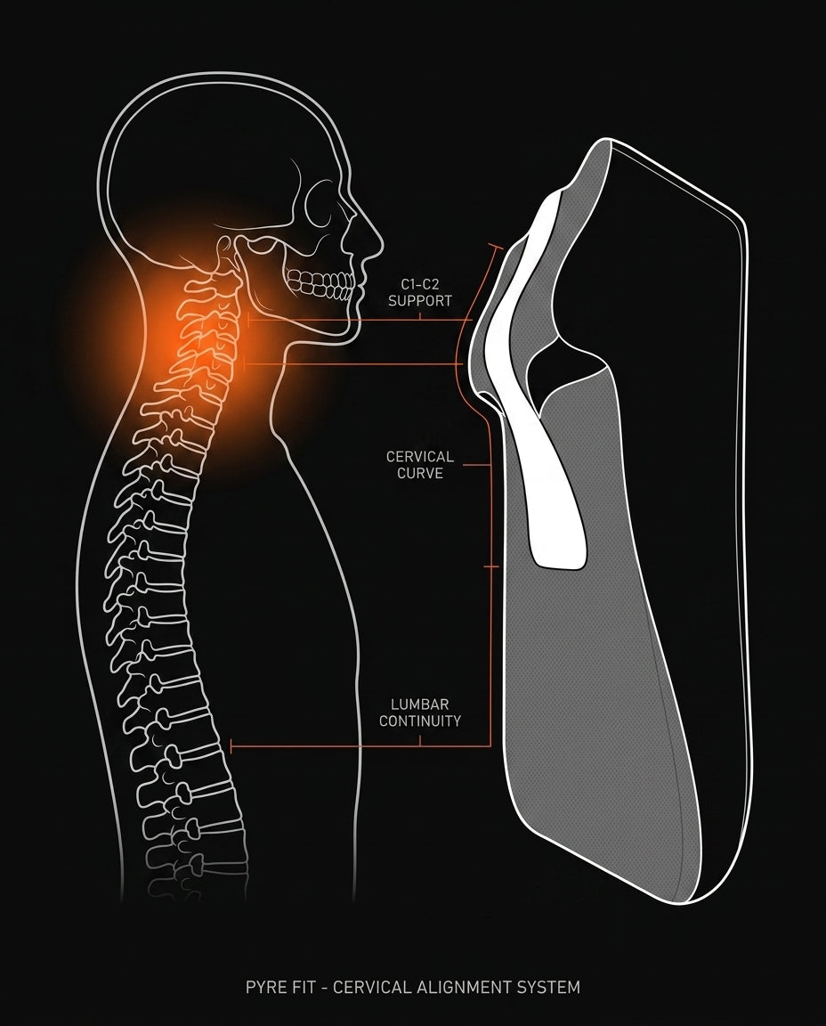 Cervical alignment diagram showing spine support against pillow cross-section