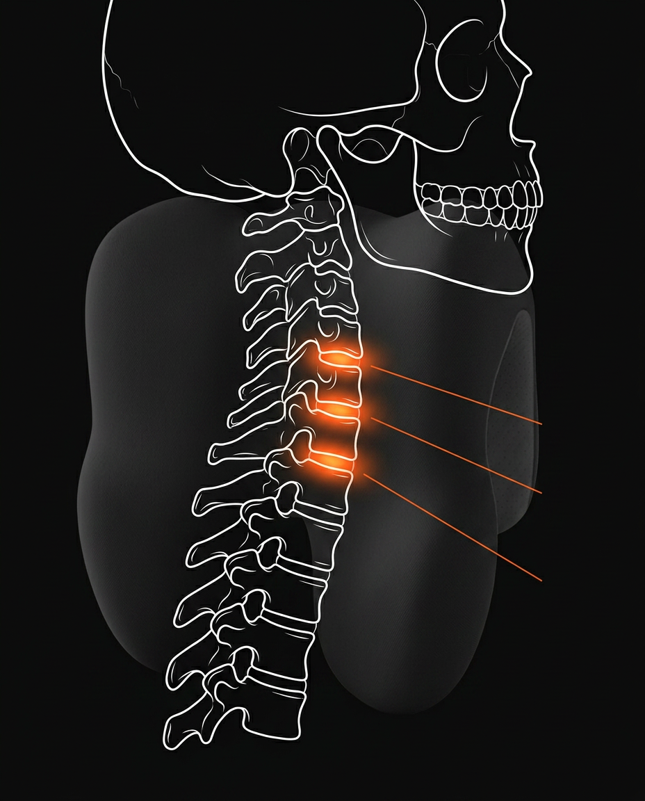 Diagram showing the neck cushion relieve pressure the cervical spine vertebrae