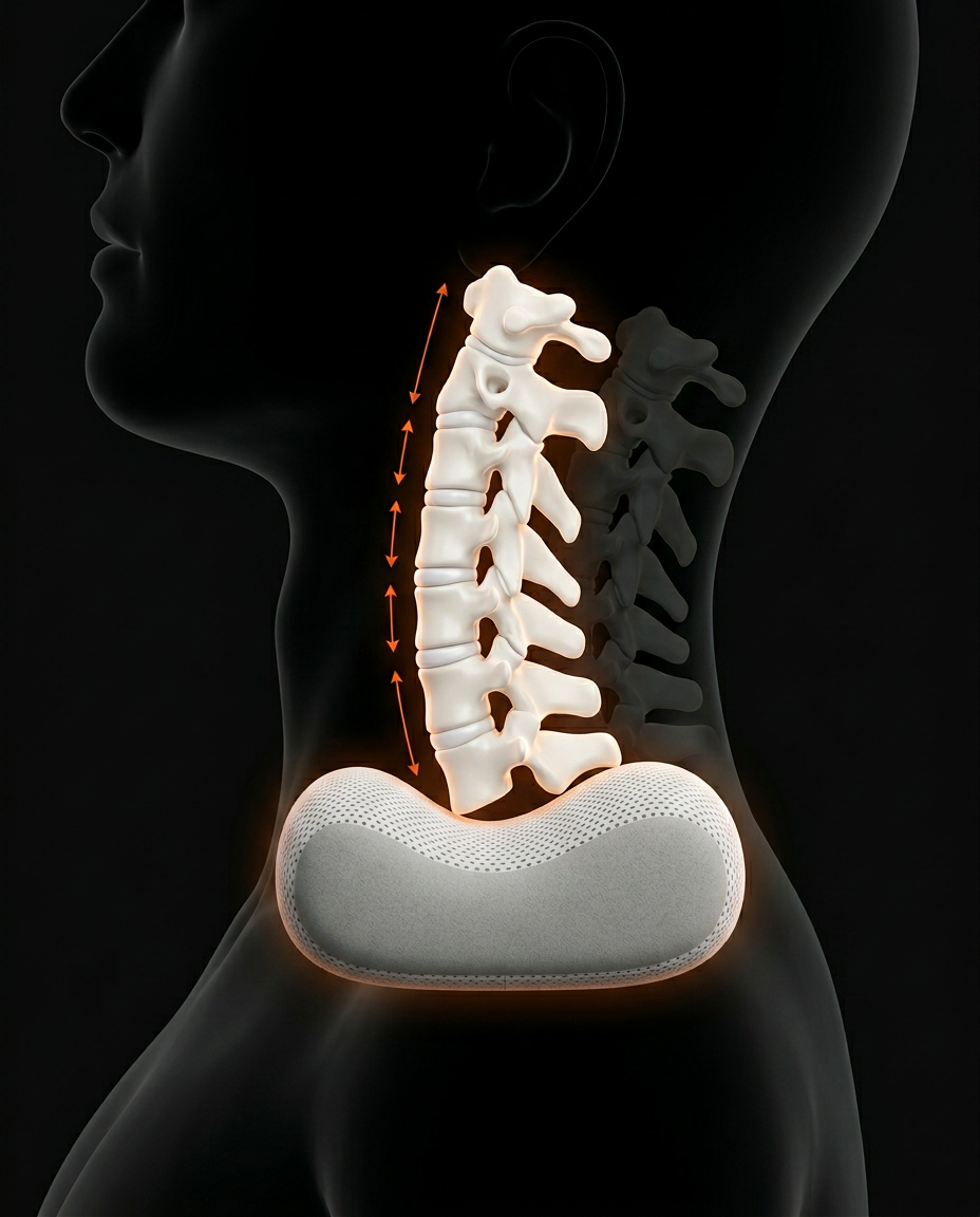 Anatomy diagram showing cervical spine pressure relief over the neck traction roll